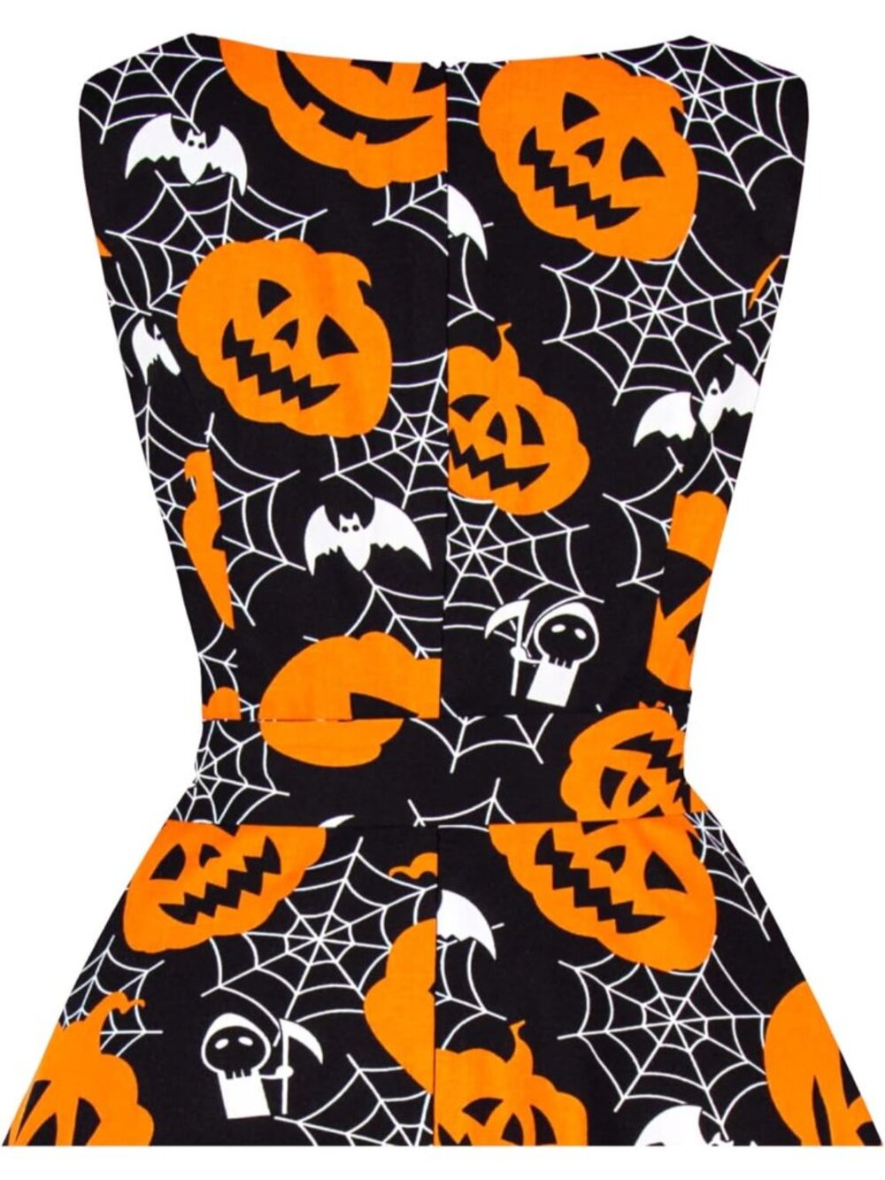 Women's Pumpkin V Neck Sleeveless Vintage Zipper Cocktail Halloween Dress - Picture 5 of 5